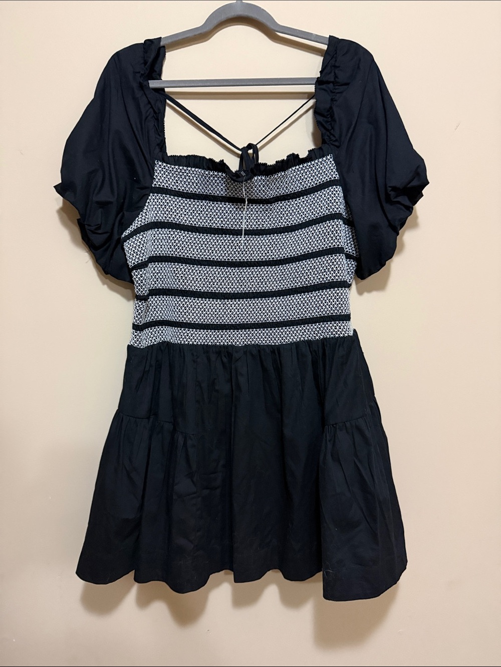 NWT Anthropologie Black & White Tiered Smocked Bodice Mini Dress